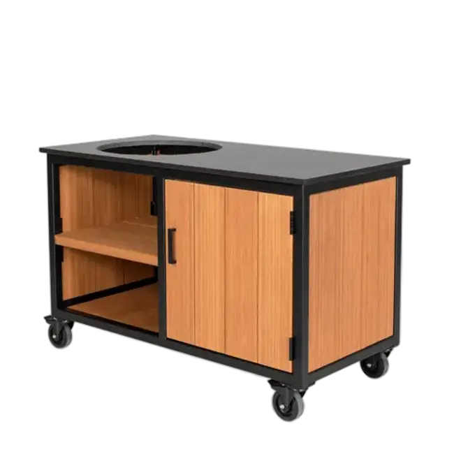 Fraaii Buitenkeukens Tafel Bamboo Teak Olie met kastje en dekton blad