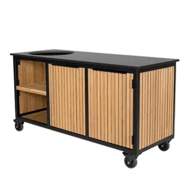 Fraaii Buitenkeukens Buitenkeuken Bamboo Natural Rhombus Inferno met dekton stenen blad