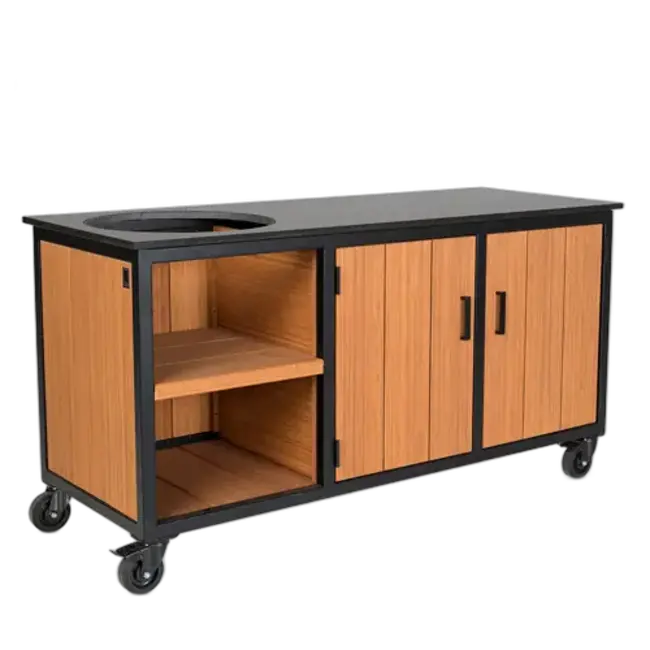 Fraaii Buitenkeukens Buitenkeuken Bamboo Teak Olie Inferno met dekton stenen blad