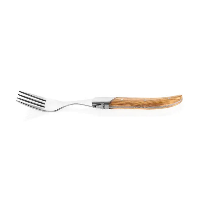 Laguiole Style de Vie Steakvorken met olijfhouten handgreep in luxe 6-delige bestekset voor steak en grillgerechten