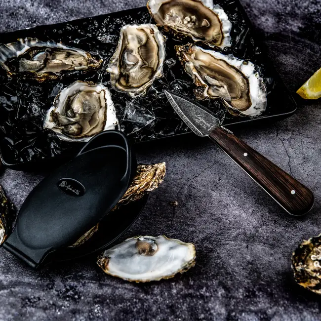 Laguiole Style de Vie set met oestermes, siliconen houder en luxe giftbox van wengehout