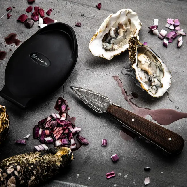 Laguiole Style de Vie set met oestermes, siliconen houder en luxe giftbox van wengehout