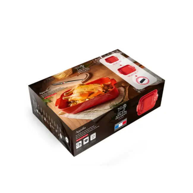 Peugeot Appolia Ovenschalenset Rood 25 en 32 cm – Rechthoekige keramische schalen met siliconen handgrepen