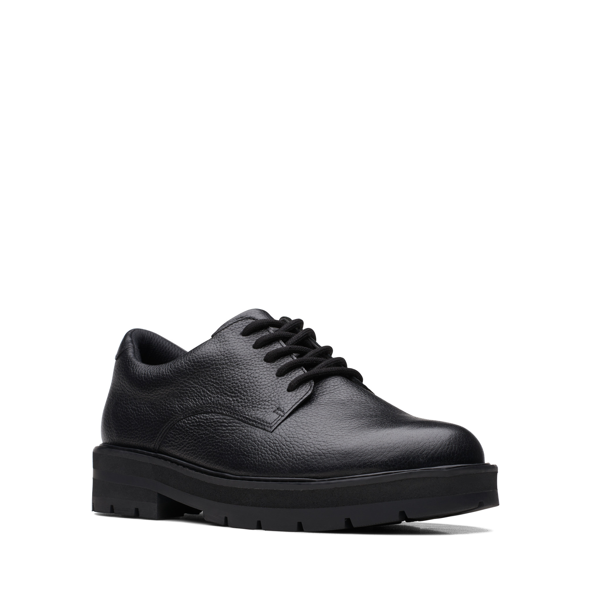 Clarks Prague Lace Black Leather Youth