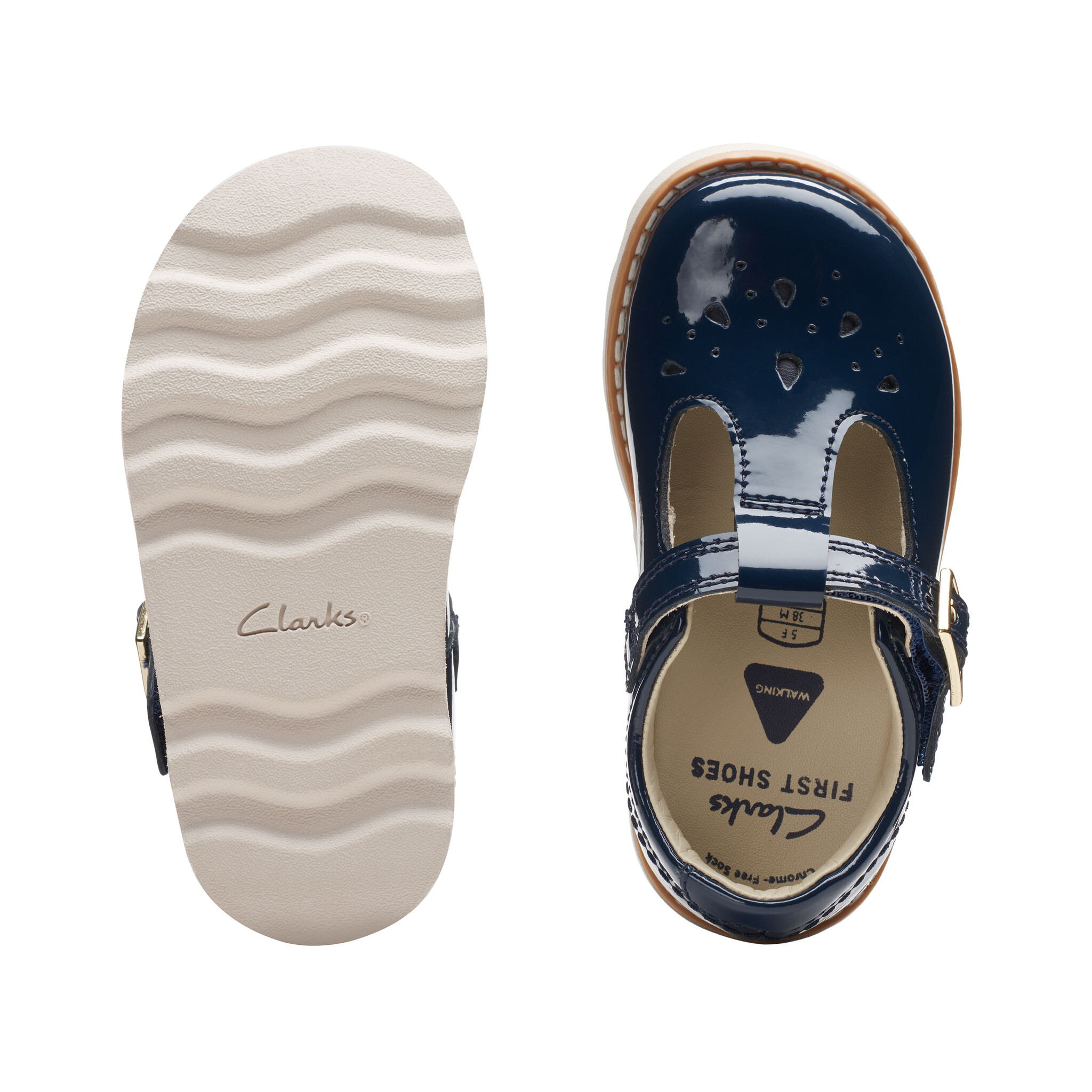 Clarks Crown Print Navy Patent Infant