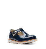 Clarks Crown Print Navy Patent Junior