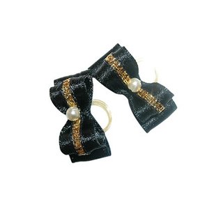 Show Tech Bow Handmade Black and Gold with Pearl Small