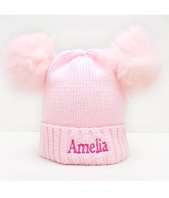 baby pink bobble hat