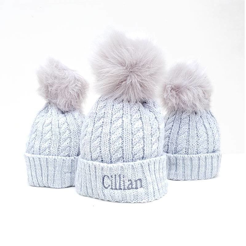 Personalised Grey Pom Bobble Hats for 