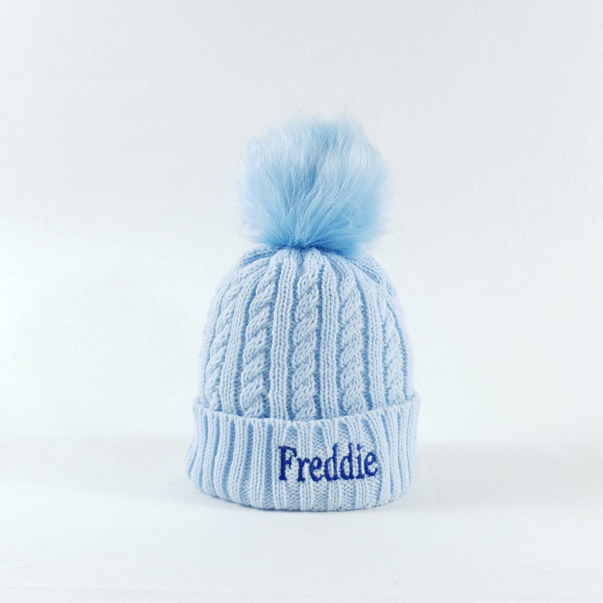 Personalised Blue Bobble Pom Hat, Baby and Children's The Name Shops