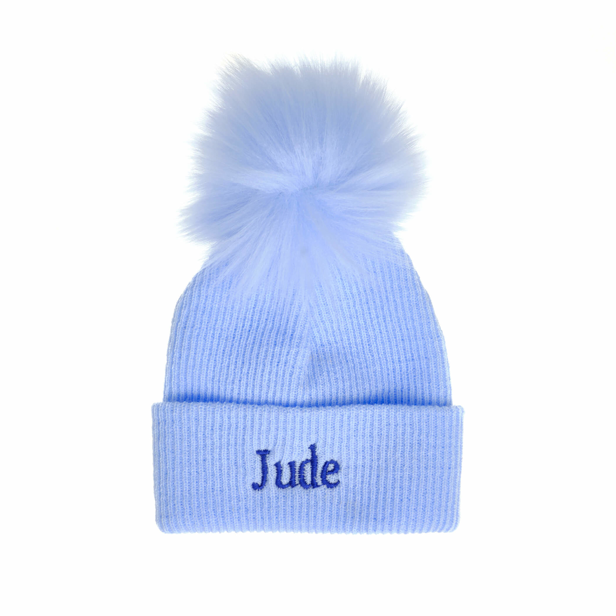 Blue Newborn Baby Hat Faux Fur Pom Personalised Order Online