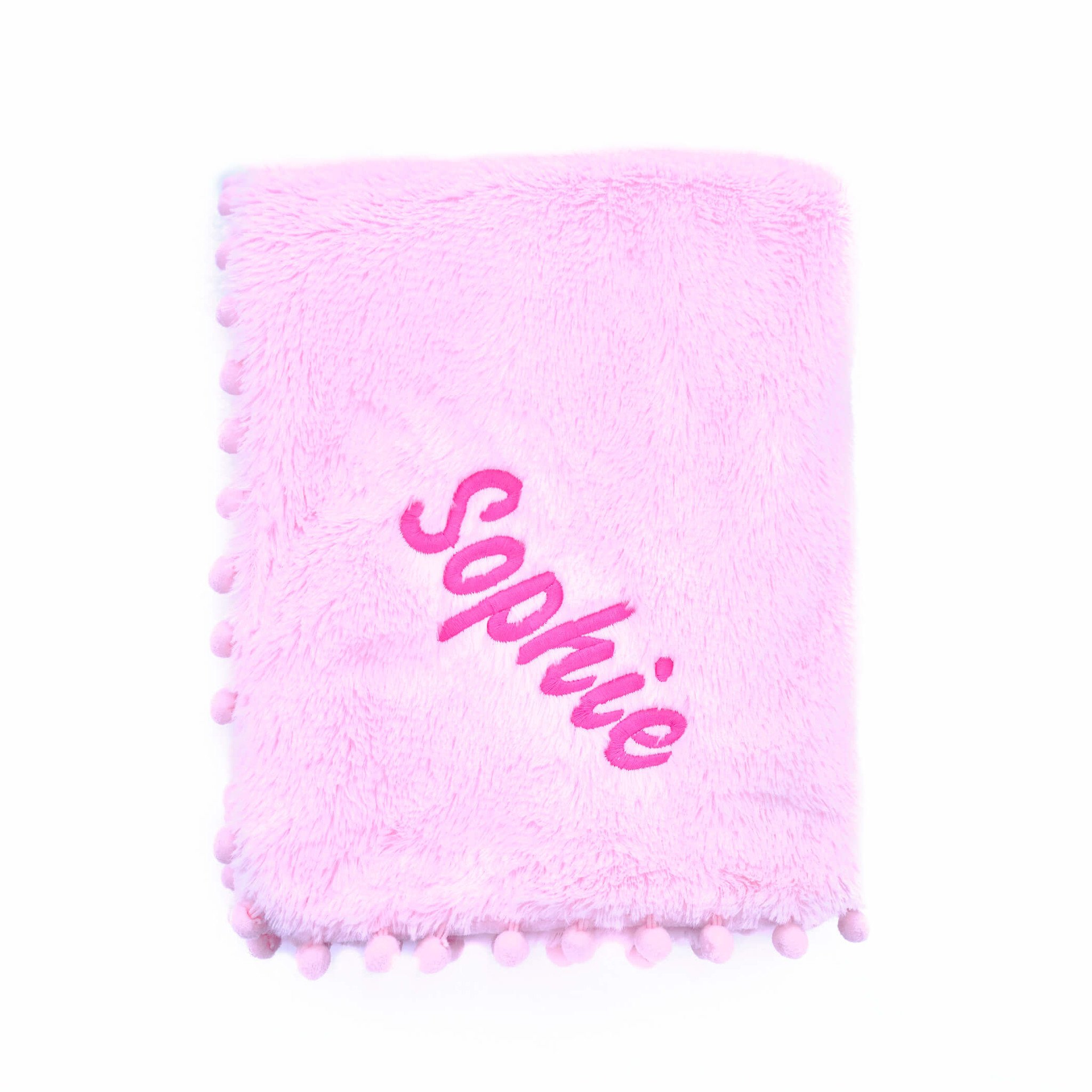 Pink Baby Blanket With Poms Personalised With Embroidery Baby Girl The Name Shops