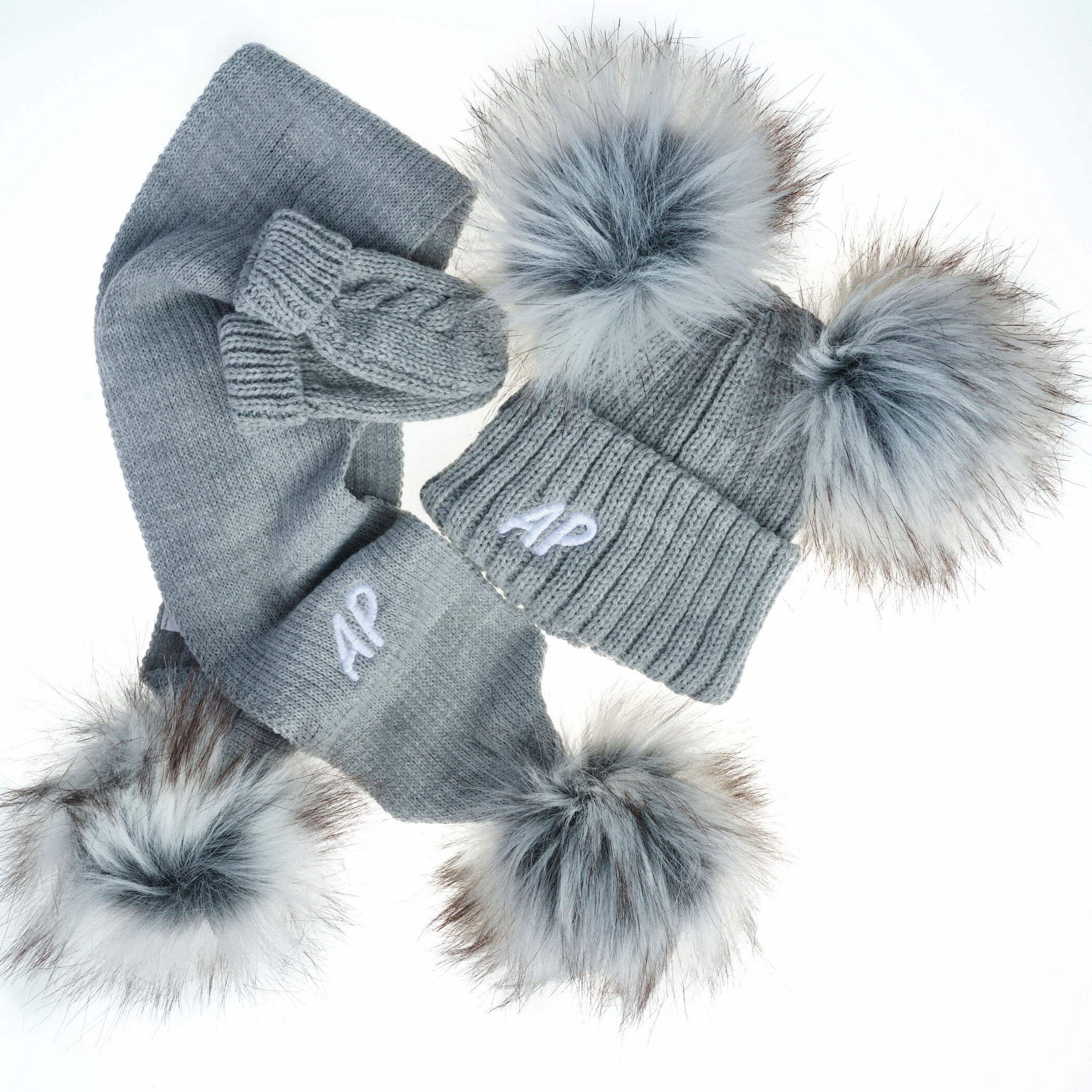 double pom pom hat and scarf set
