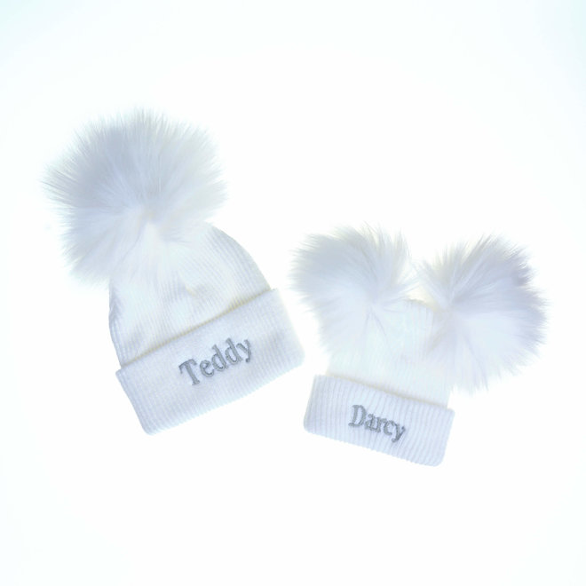 Personalised White Newborn Baby Pom Hats Online Uk Ireland The Name Shops