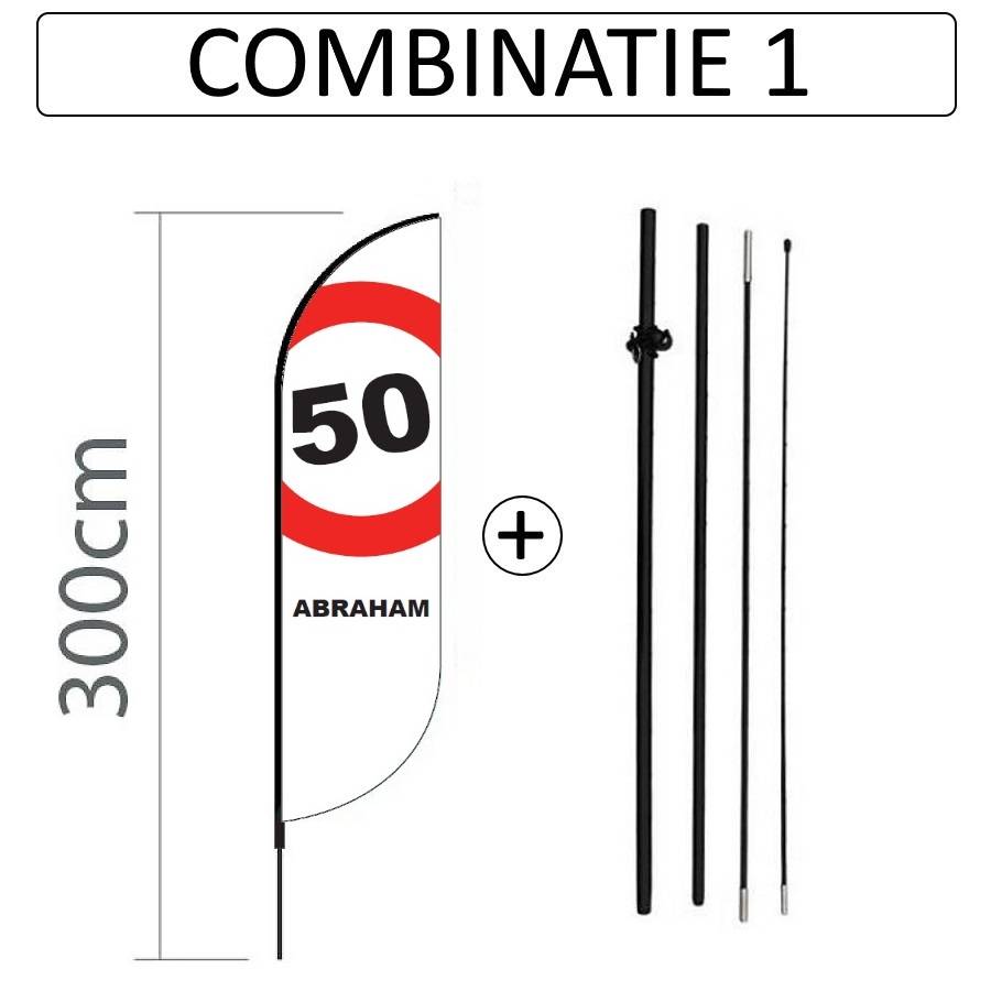 Proflag Beachflag Convex S-60 x 240 cm - Abraham 50 Jaar - Combinatie 1