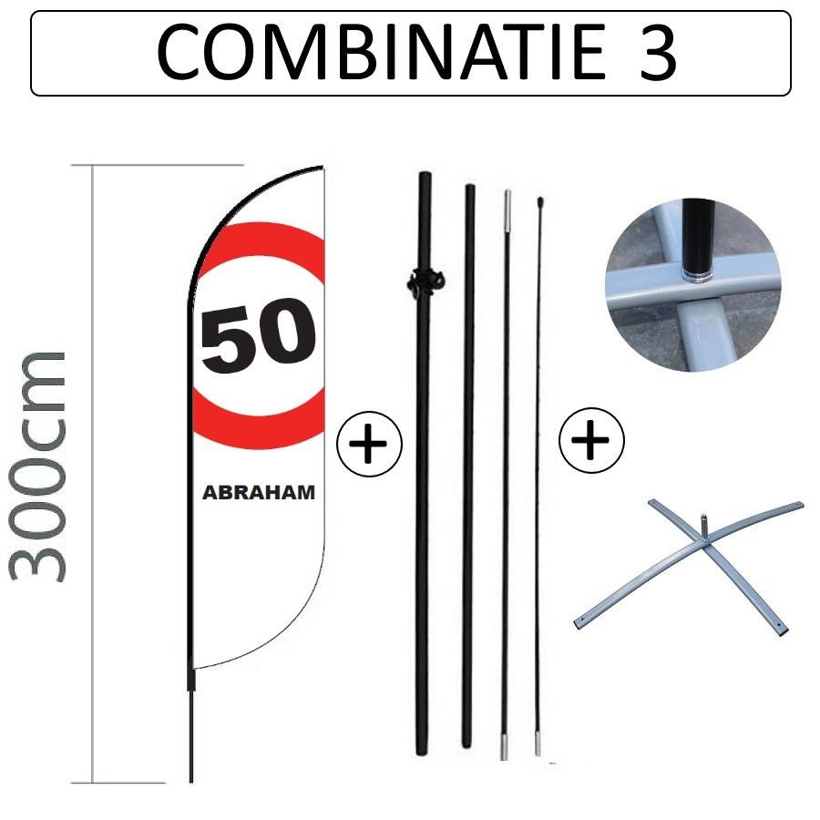 Proflag Beachflag Convex S-60 x 240 cm - Abraham 50 Jaar - Combinatie 3