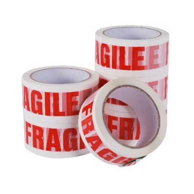 Fixman Inpaktape - Fragile - 48 mm x 66 meter - 6 rollen - Wit met rode tekst