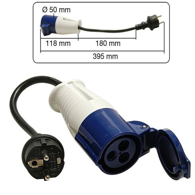Benson Verloopkabel Schuko naar CEE - Spatwaterdicht - 395 mm - Neopreen - 230V