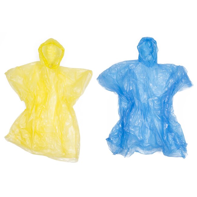 Benson Wegwerp poncho's - Transparant - Met muts - Geel & blauw - 25 stuks