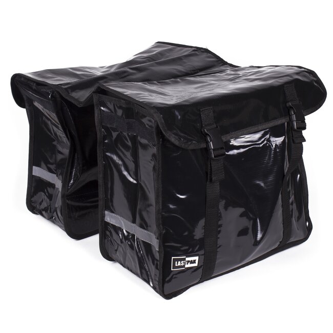 Lastpak Dubbele fietstas - 46 liter - waterdicht Bisonyl - zwart - reflecterende strips