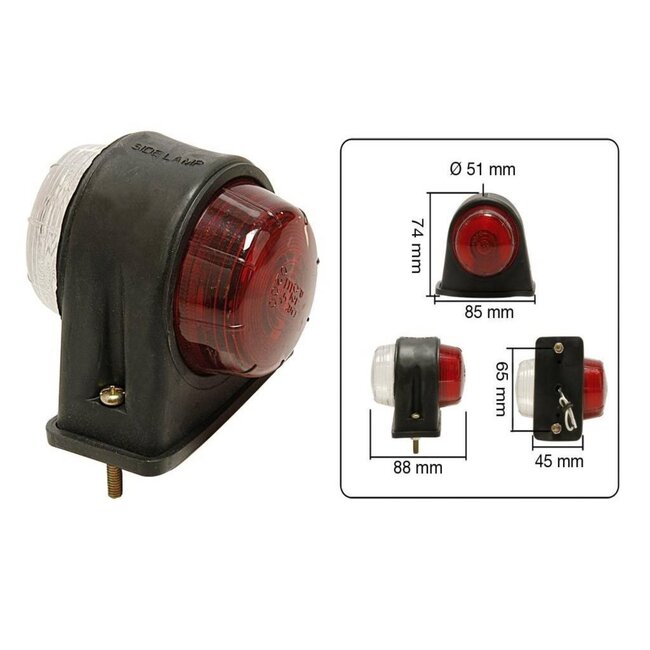 Benson Breedtelamp rubber - halogeen - 12V/24V - rood/wit - 74 mm