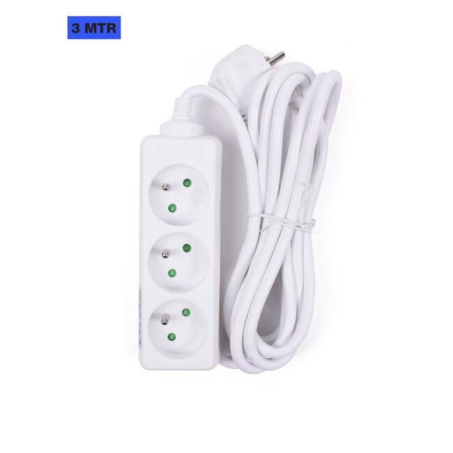 Benson Stekkerdoos - 3-voudig - 3 meter - randaarde - wit