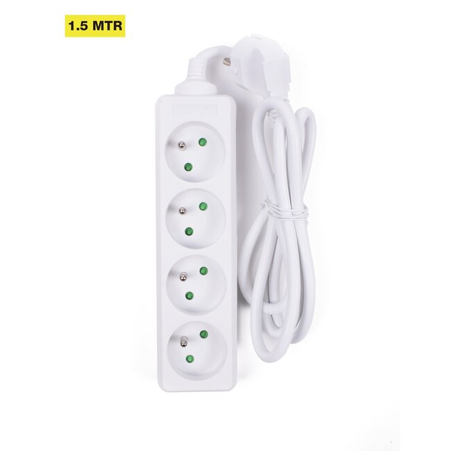 Benson Stekkerdoos 4-voudig - Geaard - 1.5 meter snoer - Wit - 3500 watt