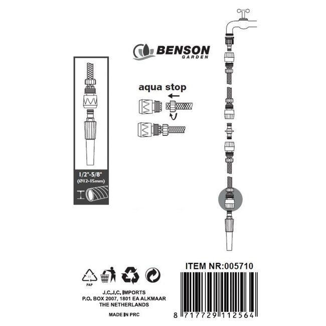 Benson Snelkoppeling met waterstop - Kunststof - 12-15 mm - Grijs/Groen