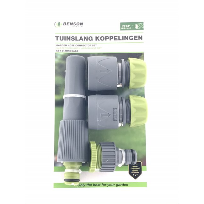Benson Tuinslangkoppelingen set - 5-delig - inclusief spuitpistool - groen/grijs - kunststof