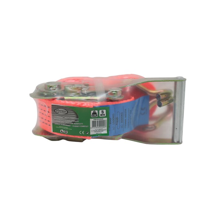 Benson Spanband met ratel - 5 meter - 3 ton capaciteit - oranje - inclusief 2 haken