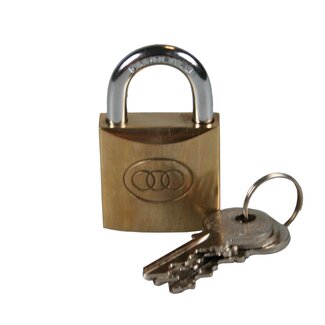 Tri-Circle Messing hangslot - geharde beugel - 32 x 52 mm - 3 sleutels