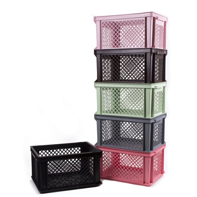 Lastpak Stijlvolle kunststof fietskrat - roze - 40x30x22 cm - geperforeerde bodem - ideaal voor school en boodschappen