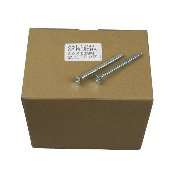 Deltafix Verzinkte spaanplaatschroeven - 5.0 x 60 mm - Pozidrive - 200 stuks - extra grip en snelle verwerking