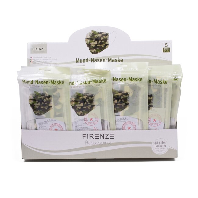 Benson Camouflage wegwerpmaskers - 3-laags - 5 stuks - comfortabel en antibacterieel