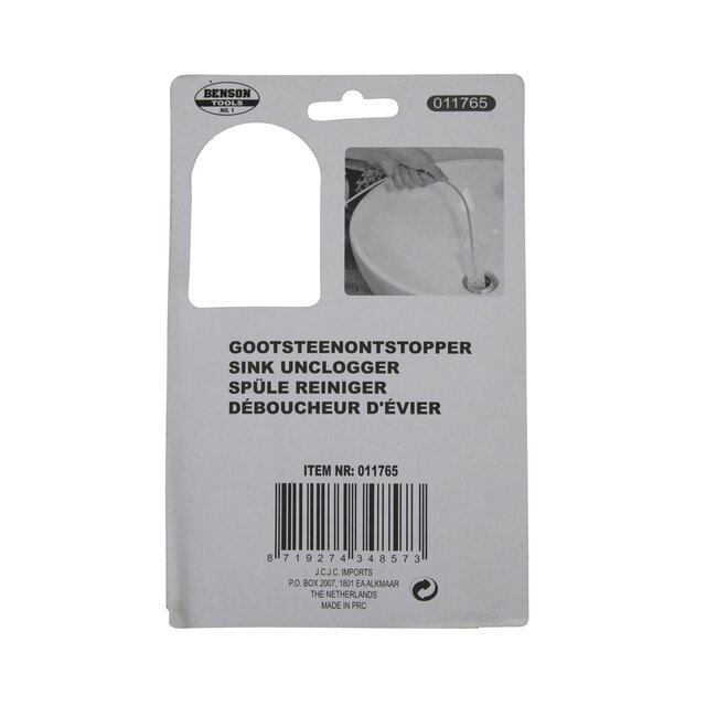 Benson Gootsteenontstopper - Zink-gecoat Veerstaal - Kurkentrekker Uiteinde - Sterk Plastic Handvat