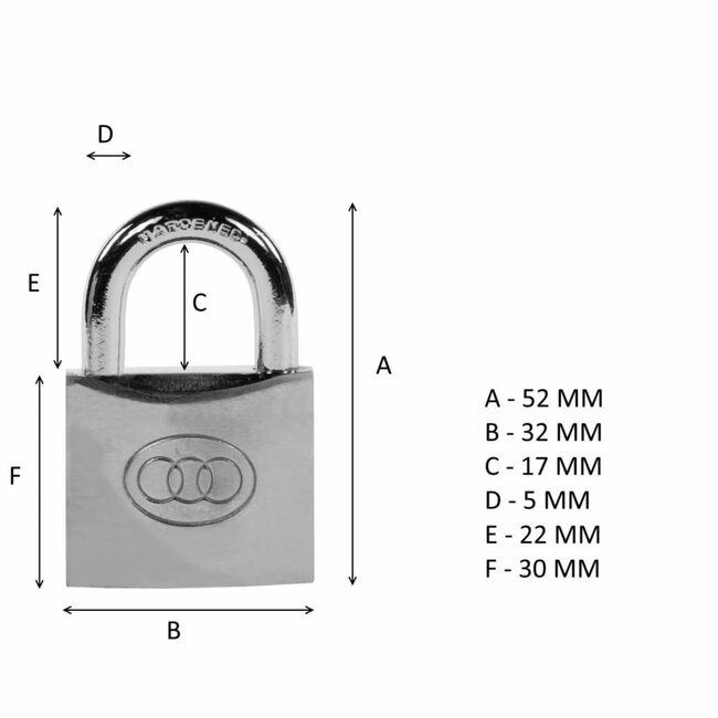 Tri-Circle Set van 10 messing hangsloten - 32 mm - geharde beugel - 3 sleutels per slot
