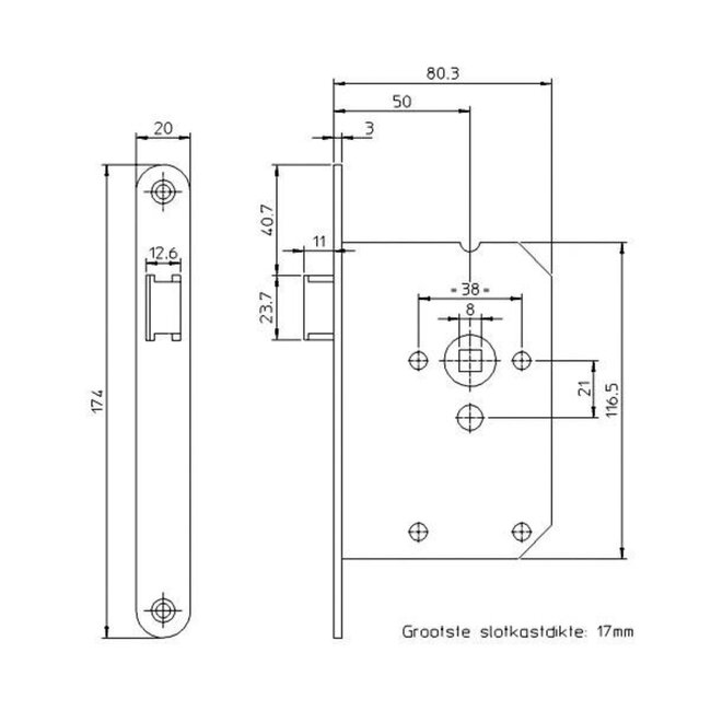 Benson Deurslot loopslot - omlegbare dagschoot - messing - stalen voorplaat - 50 mm