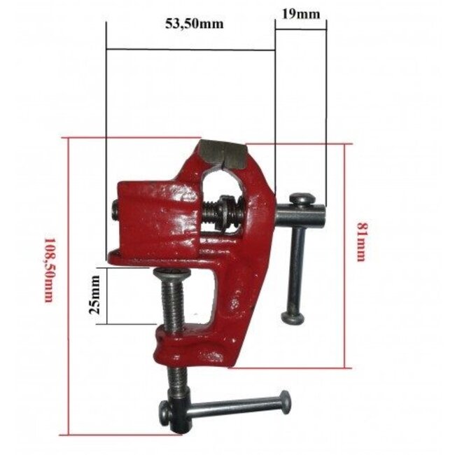 Benson Compacte mini-bankschroef - klemmend - 25 mm - rood