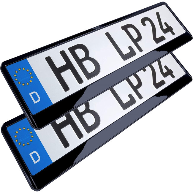 Utsch kentekenplaathouder - polypropyleen kunststof - kliksysteem en klaplat - 52 x 11 cm - hoogglans zwart - voor auto