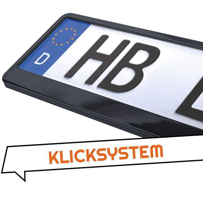 Utsch kentekenplaathouder - polypropyleen kunststof - kliksysteem en klaplat - 52 x 11 cm - hoogglans zwart - voor auto