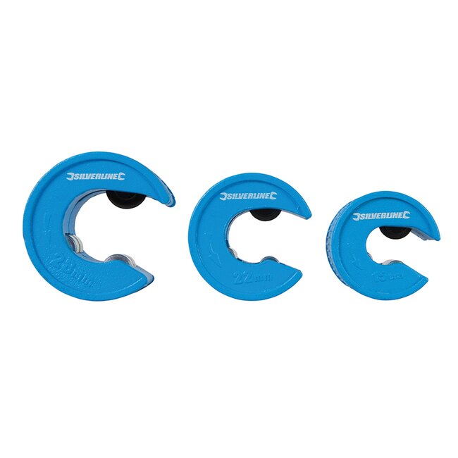 Silverline pijpsnijder set - zinkgegoten frame, snijwiel van gehard staal - 15/22/28 mm - 3-delig - voor koperen leidingen