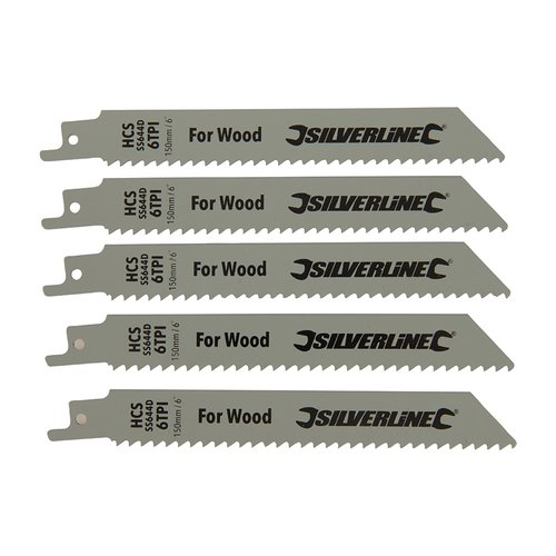 Silverline Reciprozaagbladen voor Hout - HCS - 6 TPI - 150 mm - 5 delig Silverline Reciprozaagbladen voor Hout - HCS - 6 TPI - 150 mm - 5 delig