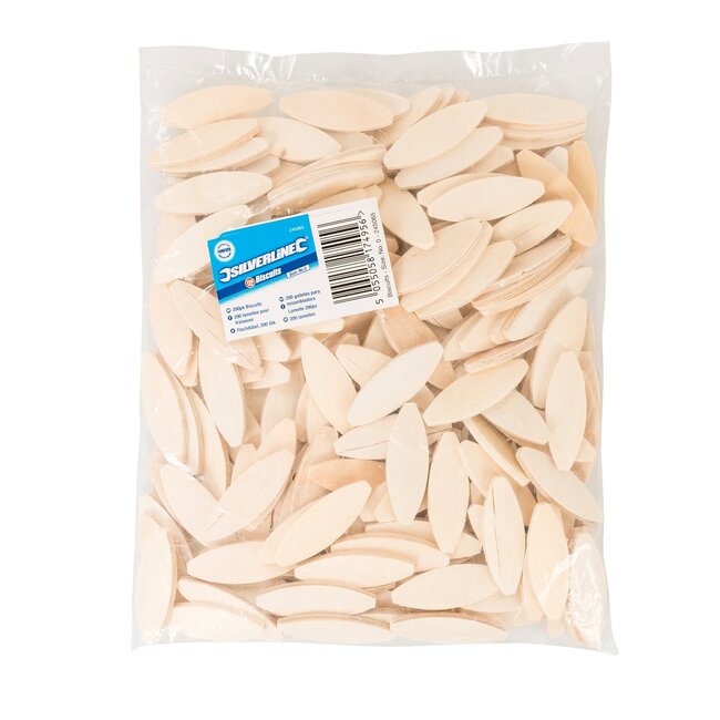 Silverline Lamellen - gelamineerd hardhout - nr. 0, 47 x 15,5 x 3,5 mm - houtkleur - 200 stuks - zet uit bij lijm - voor hout