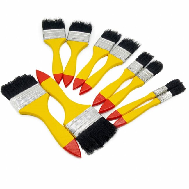 Benson Kwastenset plat - houten steel - geel/rood - 10-delig