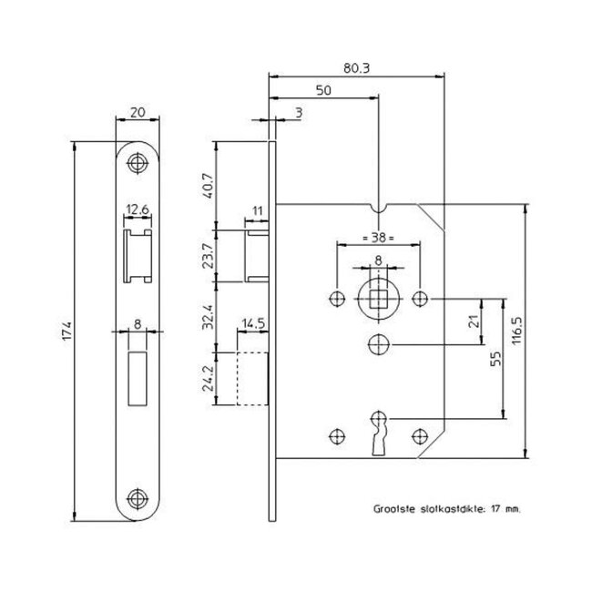 Benson Klavierslot met omlegbare dagschoot en 2 sleutels - Doornmaat 50 mm - Wit gelakte voorplaat
