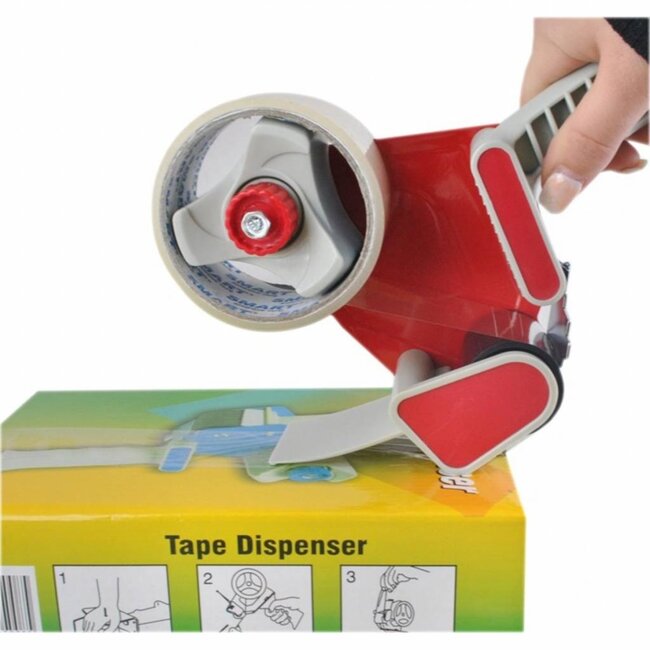 Benson Tape dispenser - ergonomisch - inclusief 2 rollen - 50 meter - grijs/rood