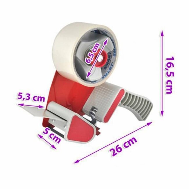 Benson Tape dispenser - ergonomisch - inclusief 2 rollen - 50 meter - grijs/rood