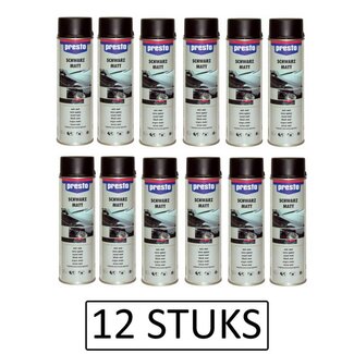 Presto Verf Spuitbus - Spuitlak - Lak Zwart Mat - 500 ml - 12 stuks