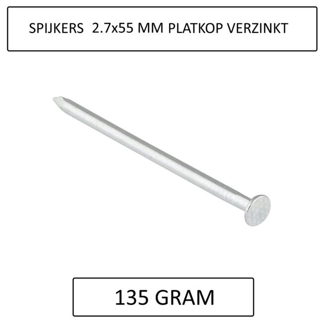 Deltafix Platkop spijkers - verzinkt staal - 2.7 x 55 mm - 135 gram