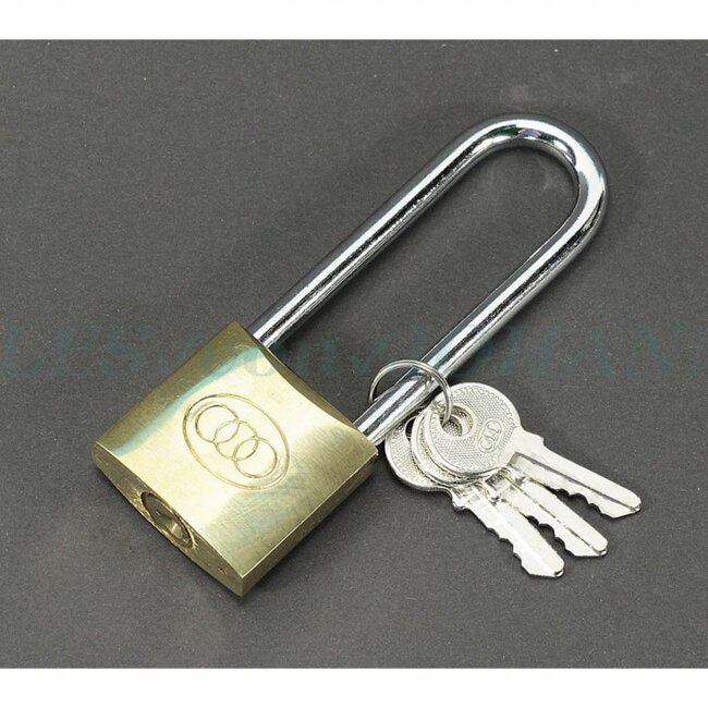 Tri-Circle Messing hangslot - lange beugel - dubbele vergrendeling - 38 x 110 mm - inclusief 3 sleutels